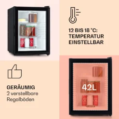 Brooklyn 42 Mini-Kühlschrank Glastür LED Ablage -Deutschland Klarstein Verkaufs-Shop 10033821 de 0004 usp