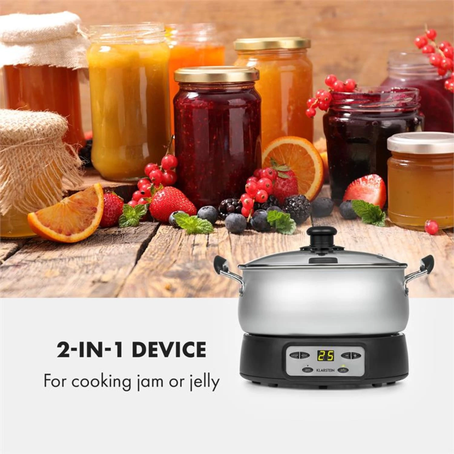 Jam Session Marmeladen- und Geleekocher 1000W 2 Automatikprogramme Jam Session Marmeladen- Und Geleekocher 1000W 2 Automatikprogramme -Deutschland Klarstein Verkaufs-Shop 10034109 yy 0003 logo Klarstein Jam Session Marmeladen und Geleekocher