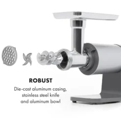 Mett Max Elektrischer Fleischwolf 600W Kupfermotor Aluminium -Deutschland Klarstein Verkaufs-Shop 10034244 yy 0005 logo Klarstein Mett Max elektrischer Fleischwolf grau