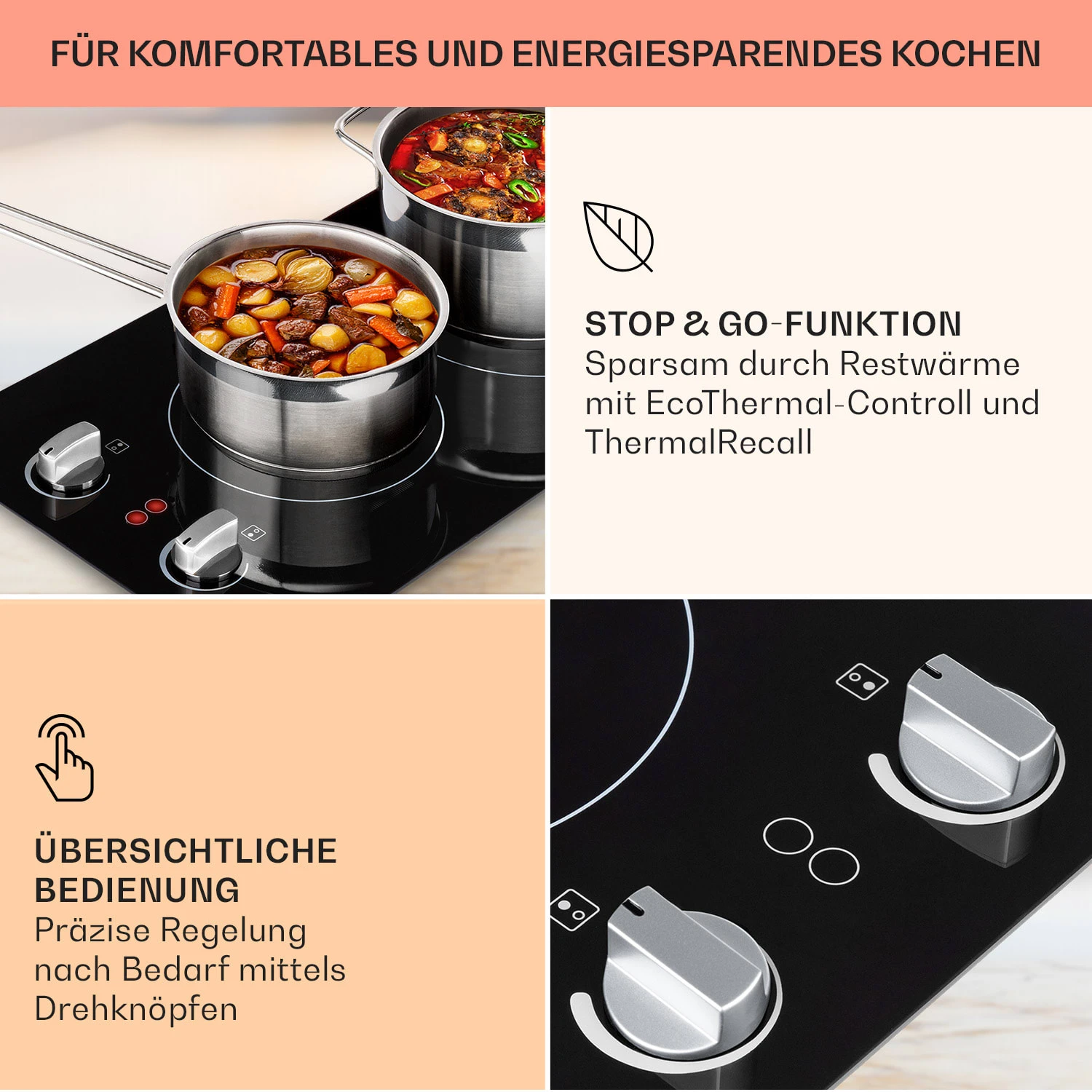 EasyCook Domino Keramikkochfeld 3000W Drehregler schwarz EasyCook Domino Keramikkochfeld 3000W Drehregler Schwarz -Deutschland Klarstein Verkaufs-Shop 10034603 de 0004 usp