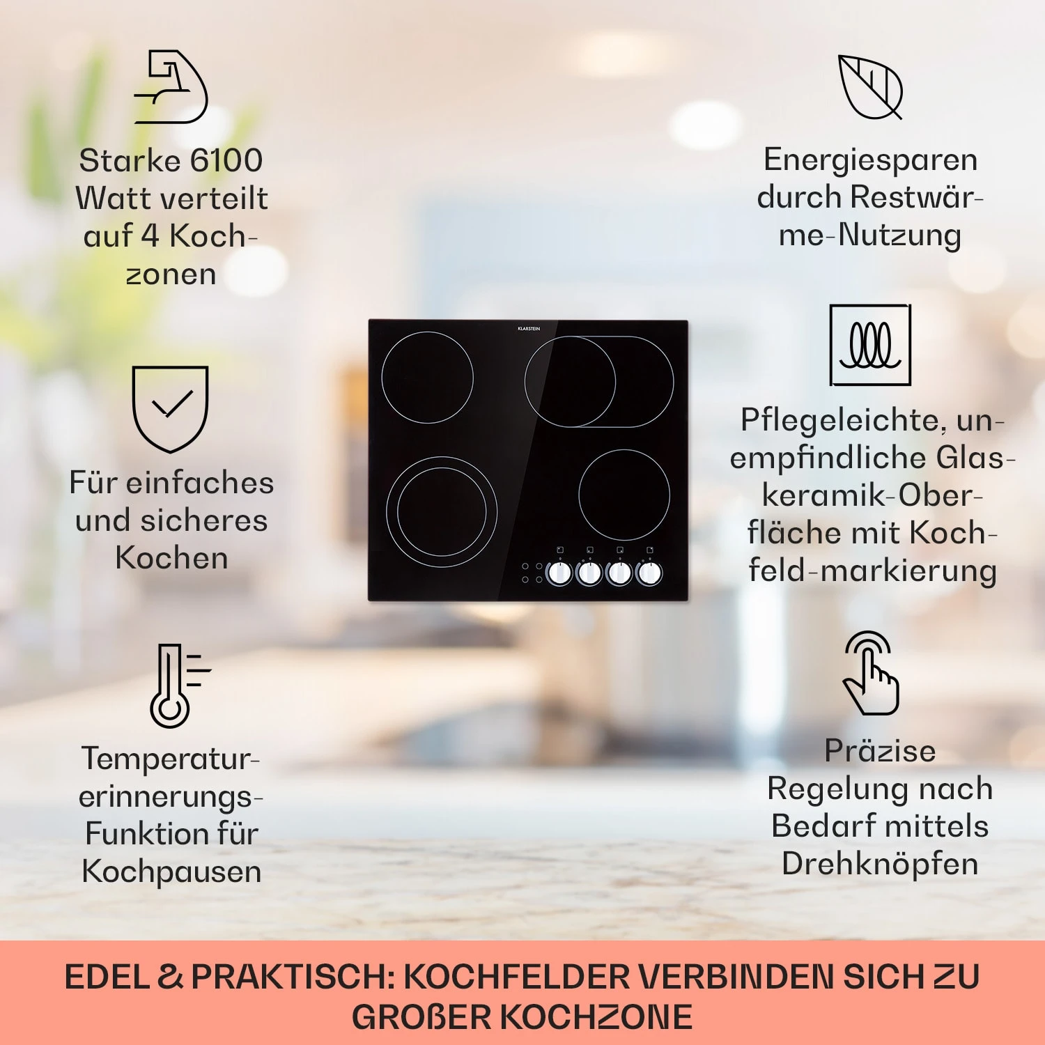 EasyCook Keramikkochfeld 6100W Drehregler schwarz EasyCook Keramikkochfeld 6100W Drehregler Schwarz -Deutschland Klarstein Verkaufs-Shop 10034604 de 0002 usp
