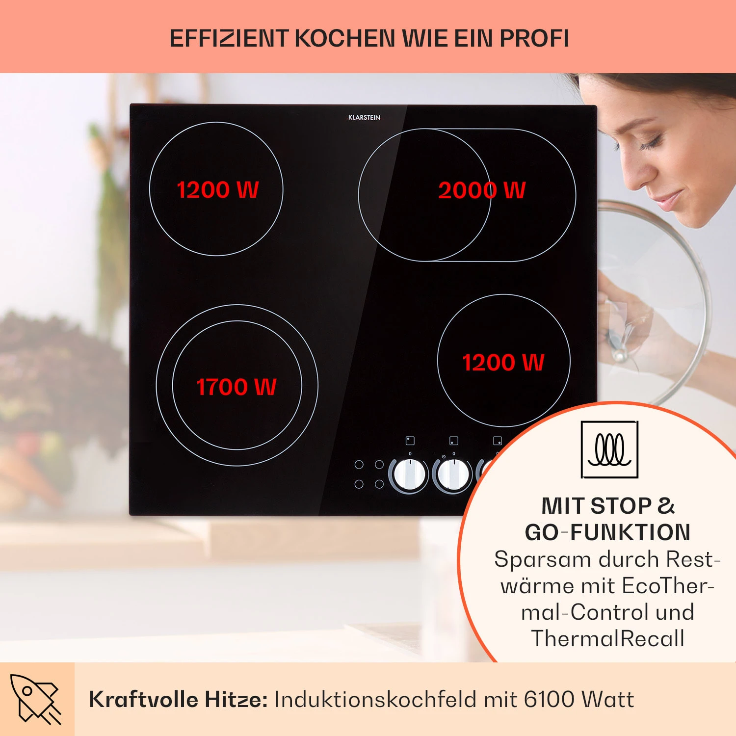 EasyCook Keramikkochfeld 6100W Drehregler schwarz EasyCook Keramikkochfeld 6100W Drehregler Schwarz -Deutschland Klarstein Verkaufs-Shop 10034604 de 0003 usp