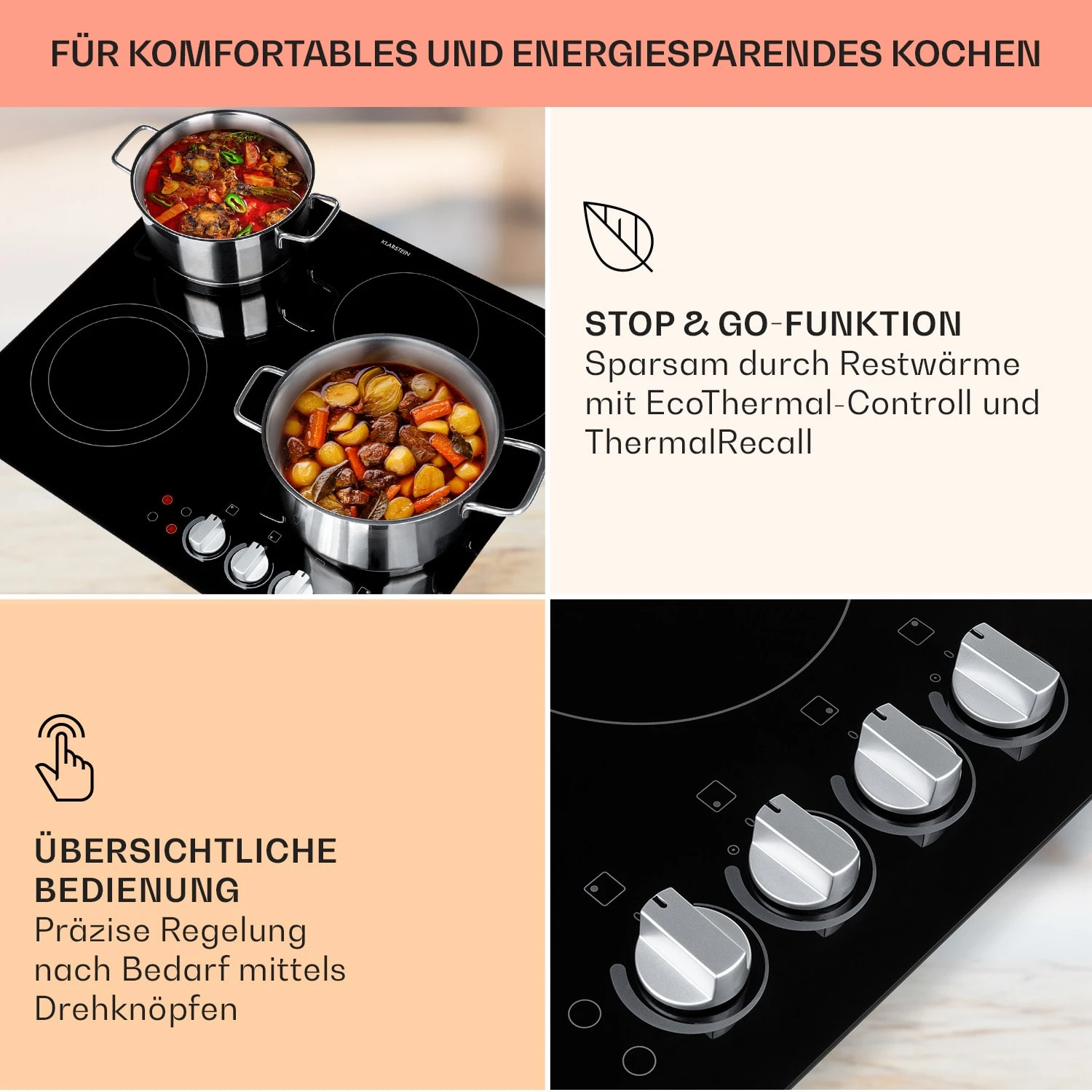 EasyCook Keramikkochfeld 6100W Drehregler schwarz EasyCook Keramikkochfeld 6100W Drehregler Schwarz -Deutschland Klarstein Verkaufs-Shop 10034604 de 0004 usp