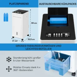 Freshboxx 3-in-1 Luftkühler 65 W 360 M³/h 6 Liter 2 Kühlakkus Mobil 5 Freshboxx 3-in-1 Luftkühler 65 W 360 M³/h 6 Liter 2 Kühlakkus Mobil -Deutschland Klarstein Verkaufs-Shop 10034629 de 0006 usp