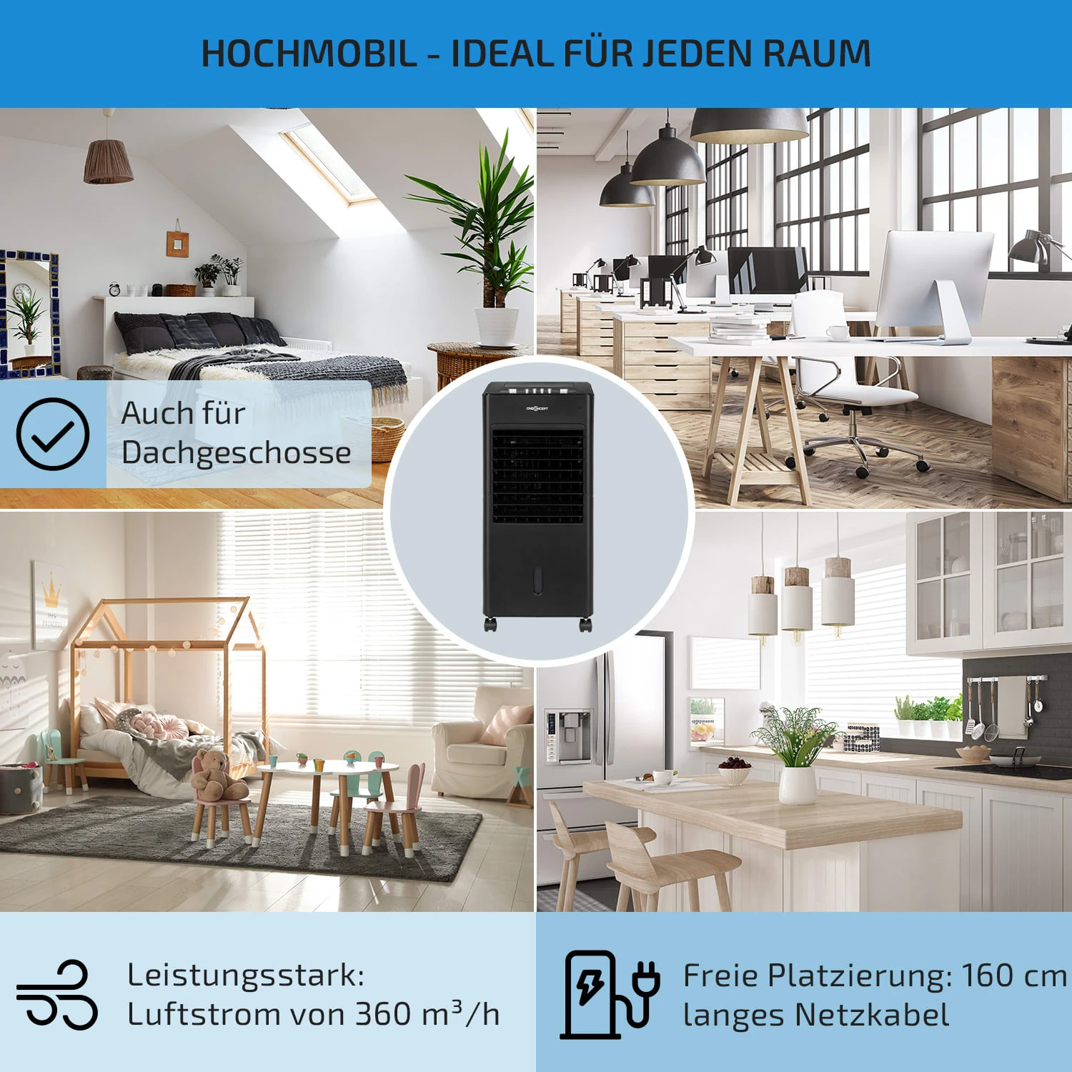 Freshboxx 3-in-1 Luftkühler 65 W 360 m³/h 6 Ltr Oszillation mobil Freshboxx 3-in-1 Luftkühler 65 W 360 M³/h 6 Ltr Oszillation Mobil -Deutschland Klarstein Verkaufs-Shop 10034630 de 0005 usp