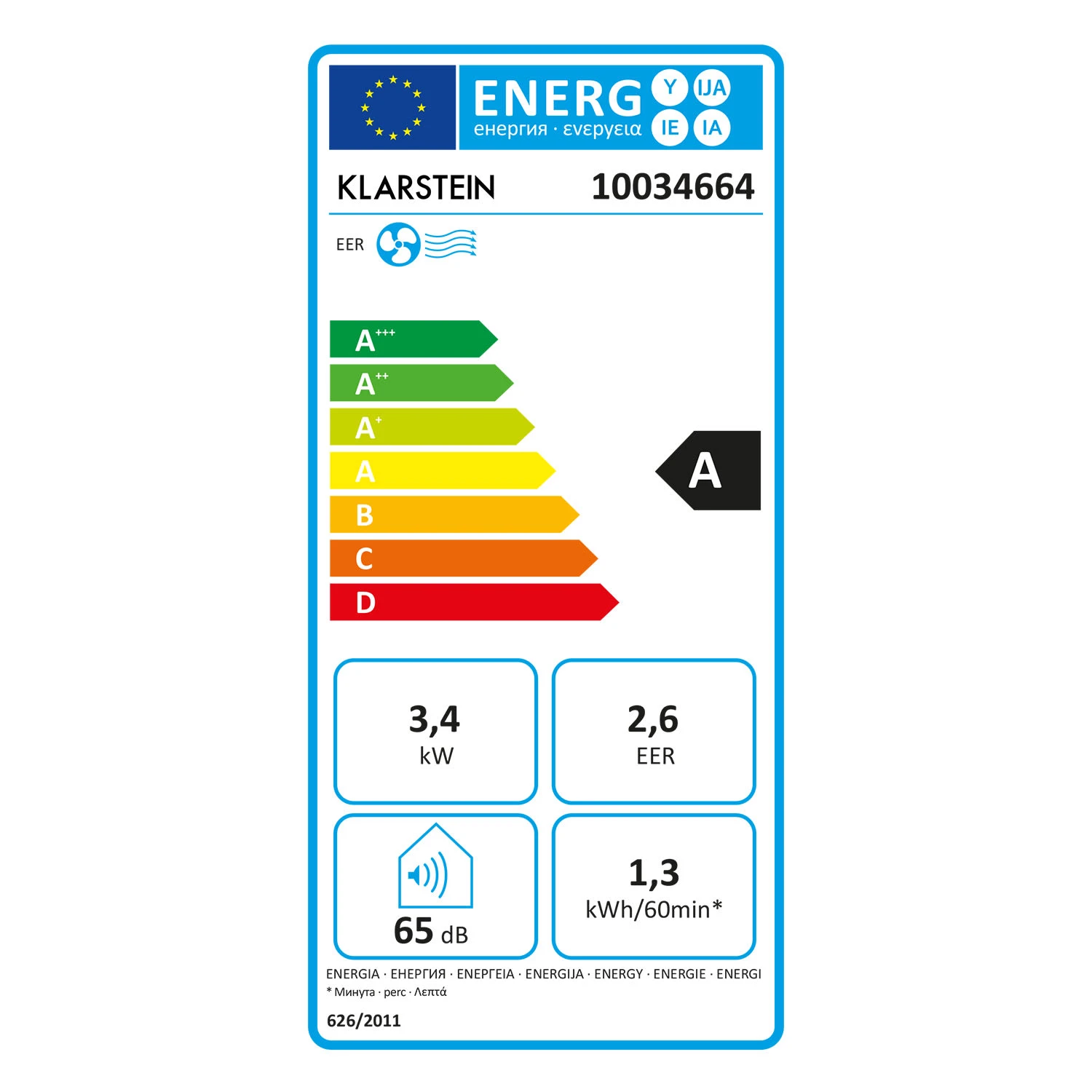 Klarstein Kraftwerk Smart 12K Klimaanlage 3-in-1 12000 BTU App Klarstein Kraftwerk Smart 12K Klimaanlage 3-in-1 12000 BTU App -Deutschland Klarstein Verkaufs-Shop 10034664 energy label