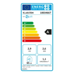 Kraftwerk Smart 10K Klimaanlage 3-in-1 10000 BTU App Fernbedienung -Deutschland Klarstein Verkaufs-Shop 10034667 energy label
