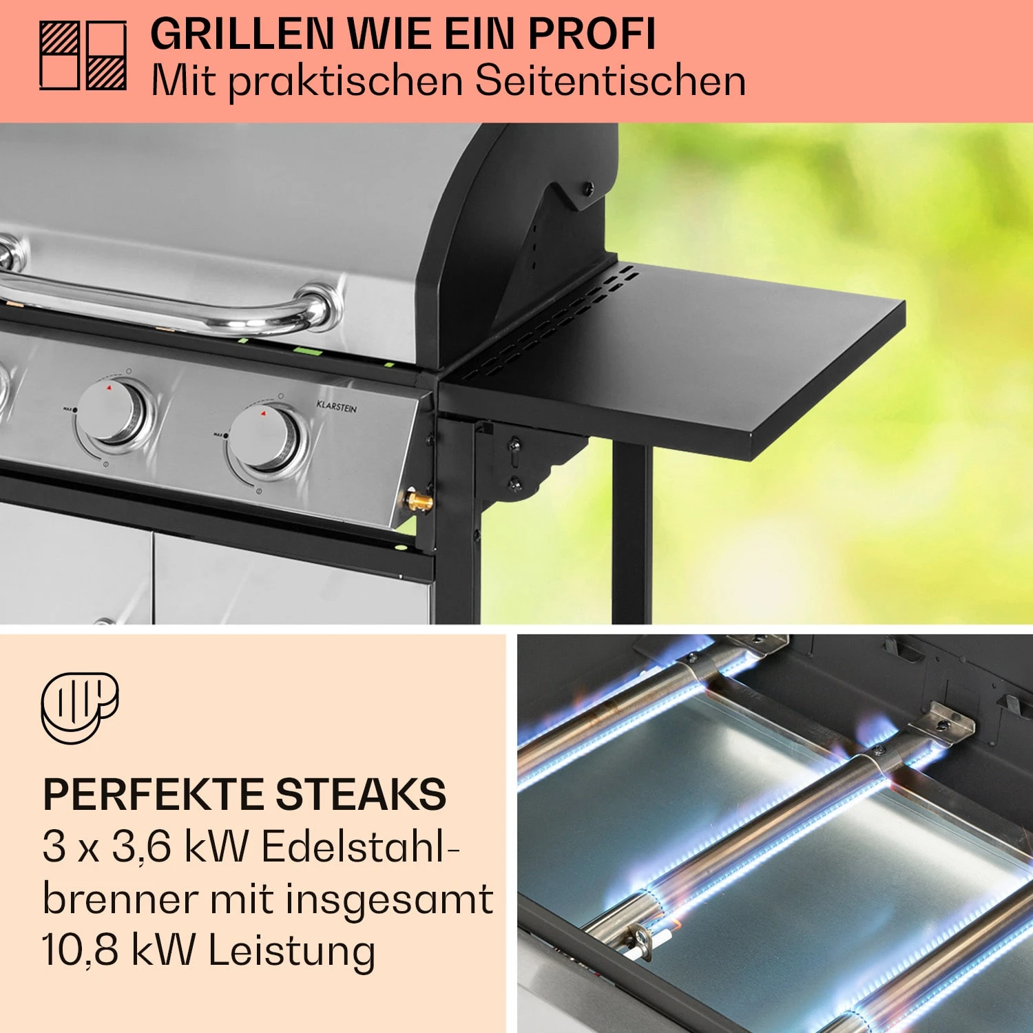 Tomahawk Gasgrill 3 x 3,6 kW Brenner 60 x 43,5 cm Grill Edelstahl Tomahawk Gasgrill 3 X 3,6 KW Brenner 60 X 43,5 Cm Grill Edelstahl -Deutschland Klarstein Verkaufs-Shop 10034711 de 0003 usp