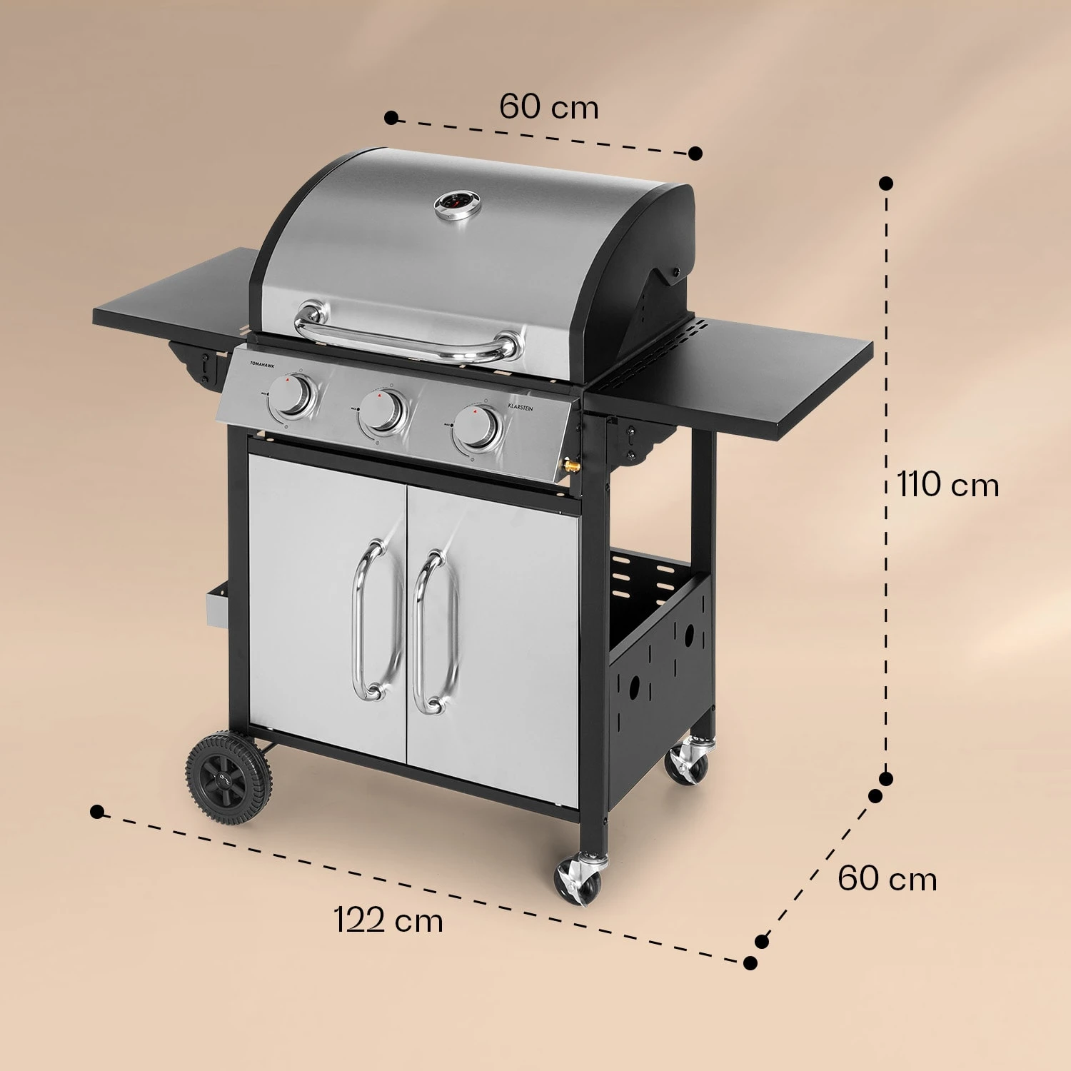 Tomahawk Gasgrill 3 x 3,6 kW Brenner 60 x 43,5 cm Grill Edelstahl Tomahawk Gasgrill 3 X 3,6 KW Brenner 60 X 43,5 Cm Grill Edelstahl -Deutschland Klarstein Verkaufs-Shop 10034711 yy 0007 dimensions