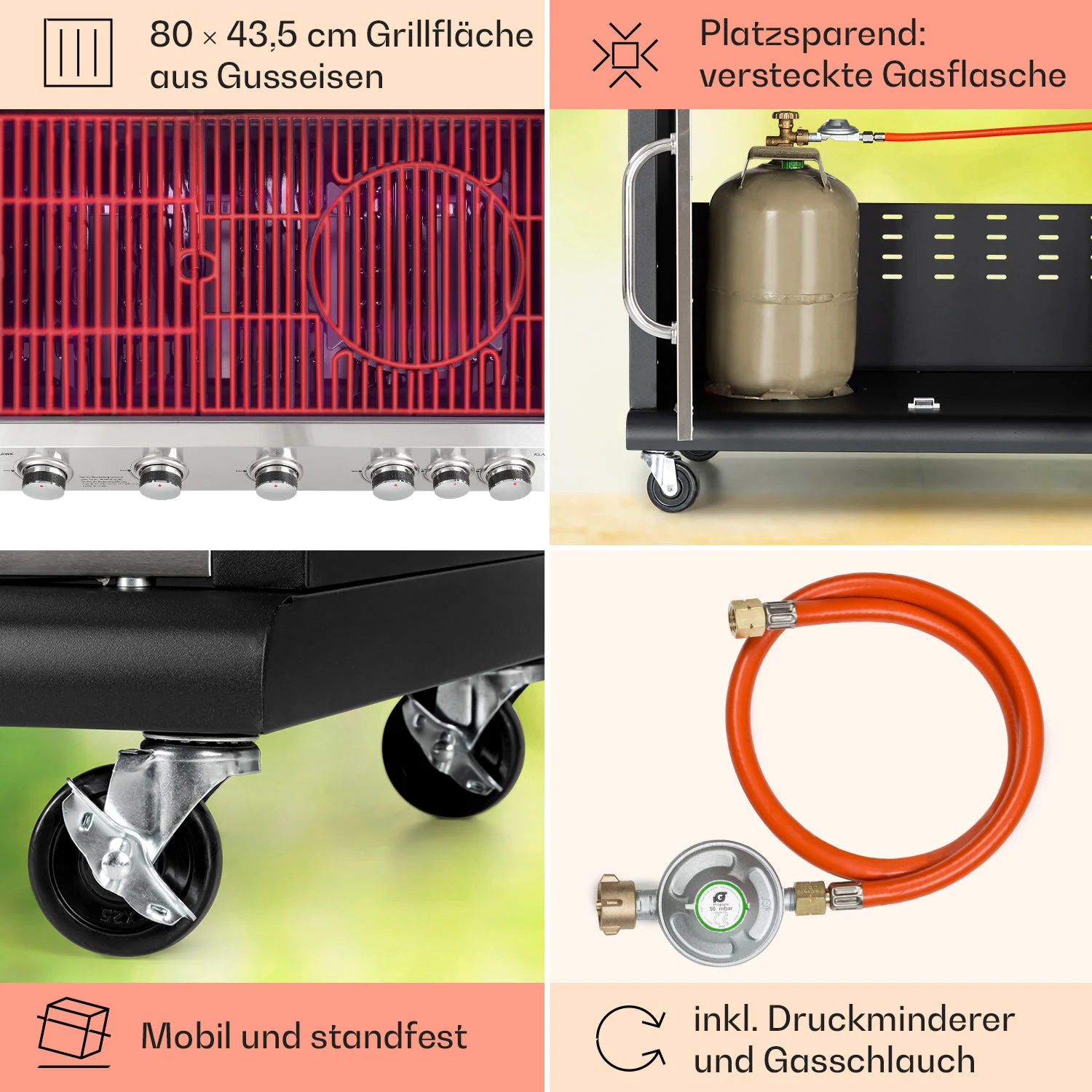 Tomahawk Gasgrill 5x3,6 kW + 2,7 kW Brenner 80x43,5 cm Grill Edelstahl Tomahawk Gasgrill 5x3,6 KW + 2,7 KW Brenner 80x43,5 Cm Grill Edelstahl -Deutschland Klarstein Verkaufs-Shop 10034712 de 0005 usp