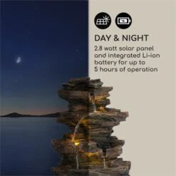 Messina Kaskadenbrunnen Solarbrunnen Gartenbrunnen Akku Solarpanel LED -Deutschland Klarstein Verkaufs-Shop 10034734 yy 0007 logo Blumfeldt Messina Kaskadenbrunnen