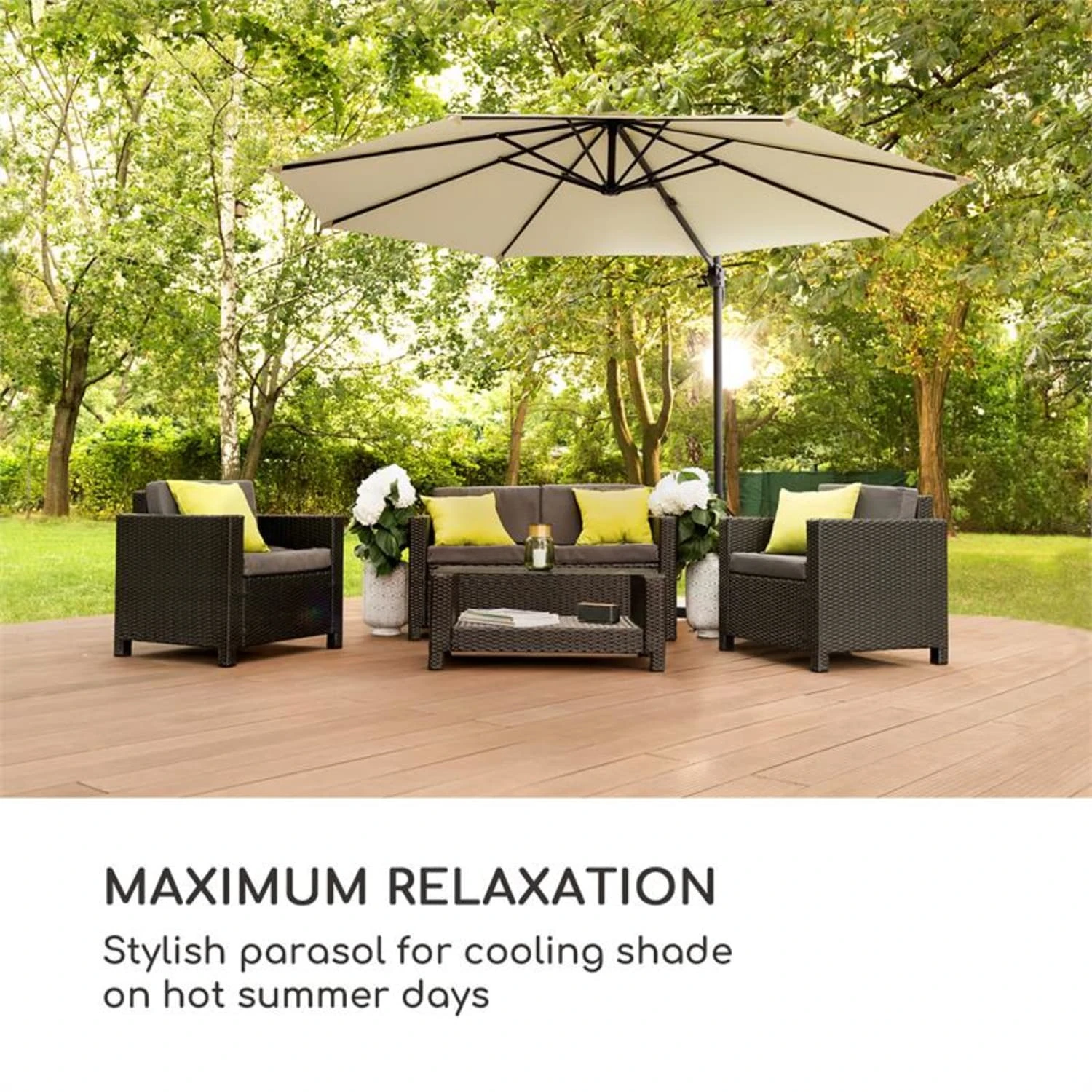 Belo Horizonte Sonnenschirm Sonnenschutz Ø 292cm Polyester wasserabweisend inkl. Standbasis creme Belo Horizonte Sonnenschirm Sonnenschutz Ø 292cm Polyester Wasserabweisend Inkl. Standbasis Creme -Deutschland Klarstein Verkaufs-Shop 10034743 yy 0002 logo blumfeldt Belo Horizonte Sonnenschirm creme