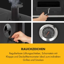 Meat Machine Holzkohlegrill BBQ 45x32,5cm Thermometer Bodenrollen -Deutschland Klarstein Verkaufs-Shop 10034819 de 0006 logo