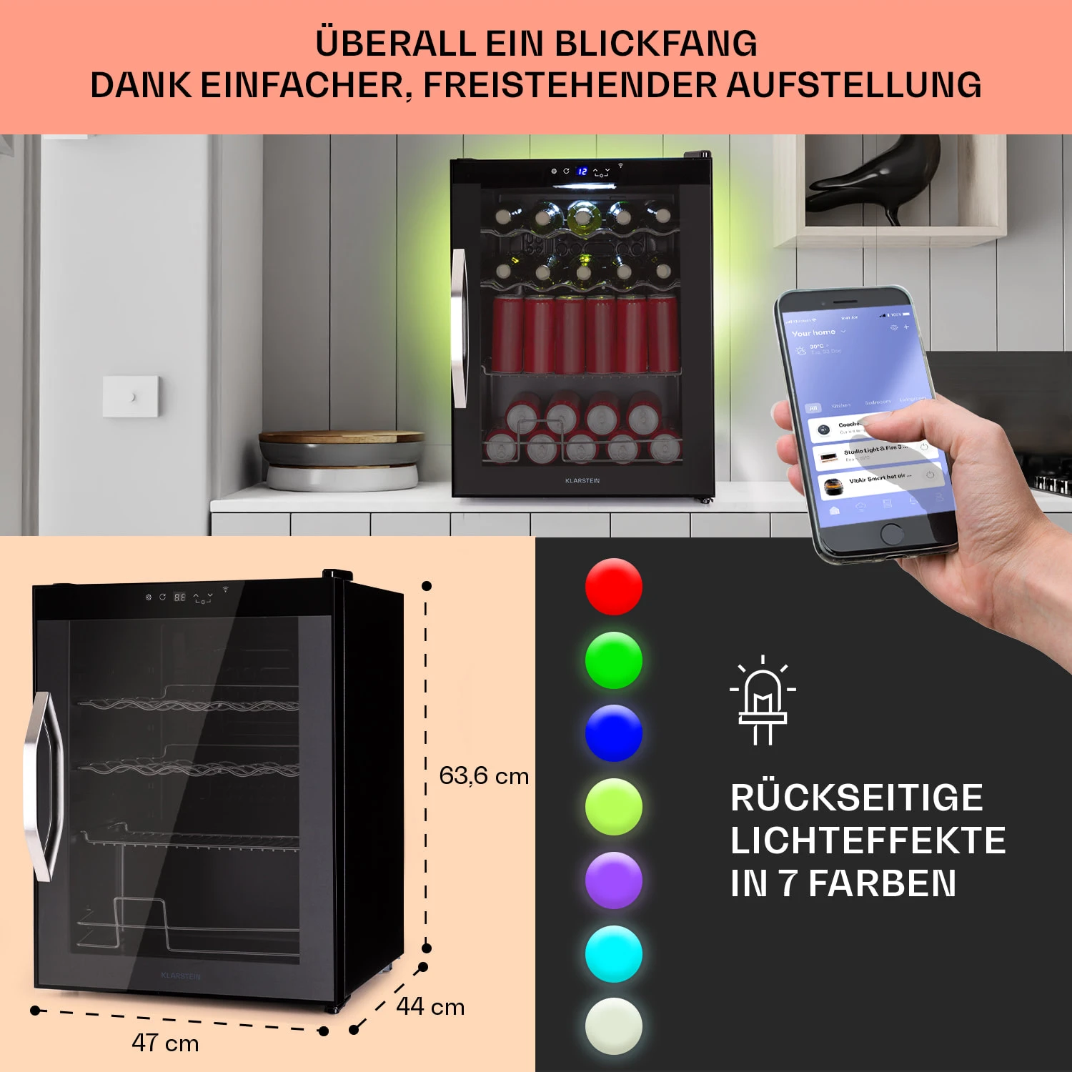 Coachella 60 Kühlschrank 60 Liter WiFi-Funktion Hintergrundbeleuchtung Coachella 60 Kühlschrank 60 Liter WiFi-Funktion Hintergrundbeleuchtung -Deutschland Klarstein Verkaufs-Shop 10034823 de 0006 usp