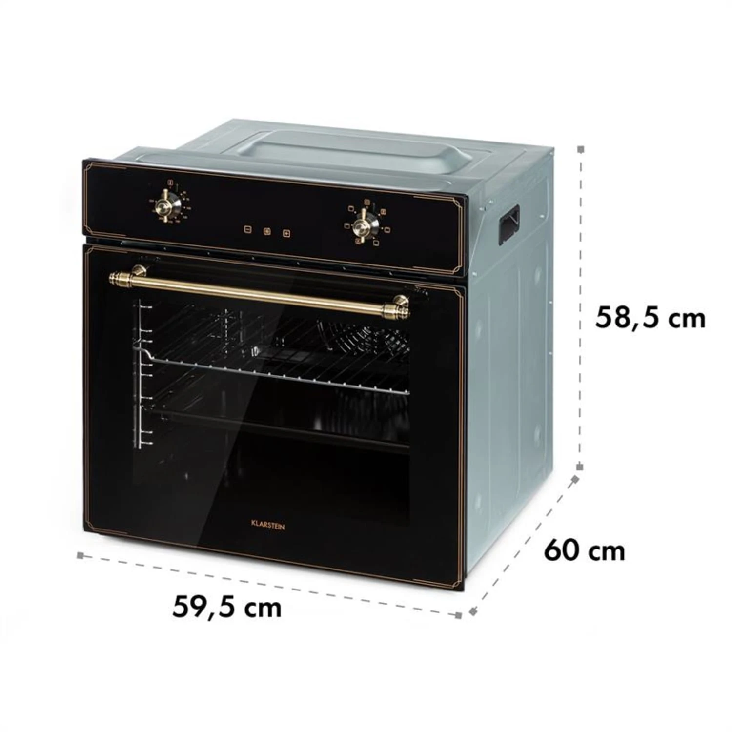 Elizabeth Einbaubackofen Retro 2200 Watt 70l Messingoptik Display Elizabeth Einbaubackofen Retro 2200 Watt 70l Messingoptik Display -Deutschland Klarstein Verkaufs-Shop 10034880 yy 0009 logo Klarstein Elizabeth Einbaubackofen schwarz