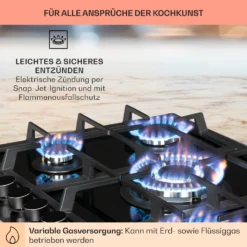 Alchemist 5 Zonen Gaskochfeld Aluminium-Brenner Glaskeramik Schwarz -Deutschland Klarstein Verkaufs-Shop 10034970 de 0005 usp