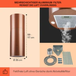 Beretta Inselabzugshaube Ø35cm Ab-/Umluft 650m³/h LED Aktivkohlefilter -Deutschland Klarstein Verkaufs-Shop 10035166 de 0005 usp