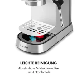 Futura Espressomaker 20 Bar 1450 Watt 20 Bar Wassertank: 1,25 Liter Rostfreier Edelstahl -Deutschland Klarstein Verkaufs-Shop 10035183 de 0009 logo