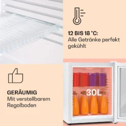 Brooklyn 32 Mini-Kühlschrank Glastür LED Ablage -Deutschland Klarstein Verkaufs-Shop 10035225 de 0004 usp