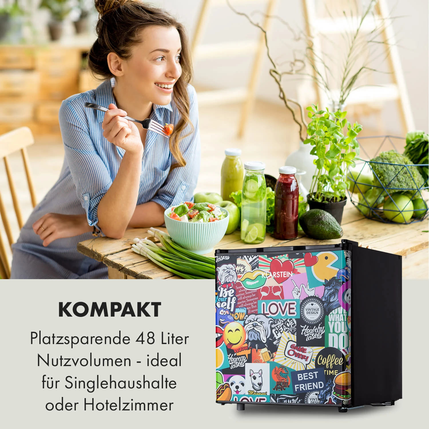 Cool Vibe 46+ Kühlschrank 46 Liter 1 Boden Stickerbomb-Style Cool Vibe 46+ Kühlschrank 46 Liter 1 Boden Stickerbomb-Style -Deutschland Klarstein Verkaufs-Shop 10035253 de 0002 logo