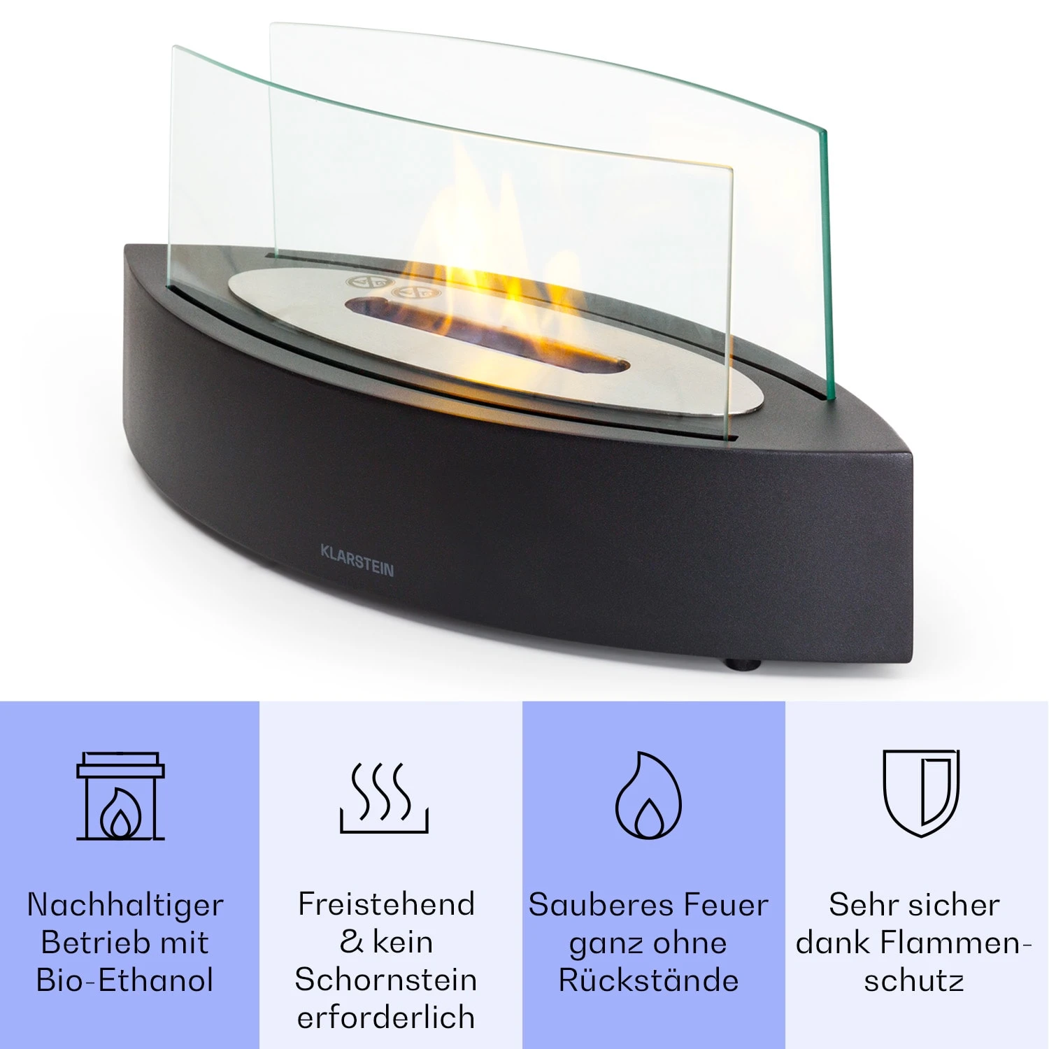 Phantasma Curve Ethanol-Kamin rauch- & geruchlos Edelstahl-Brenner Sicherheitsglas Phantasma Curve Ethanol-Kamin Rauch- & Geruchlos Edelstahl-Brenner Sicherheitsglas -Deutschland Klarstein Verkaufs-Shop 10035457 de 0003 usp