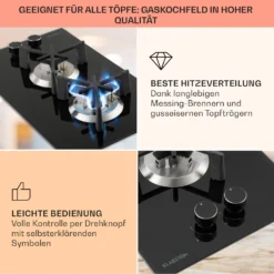 Trifecta Domino Gaskochfeld 2-flammig Triangle-Brenner Glaskeramik -Deutschland Klarstein Verkaufs-Shop 10035468 de 0004 usp