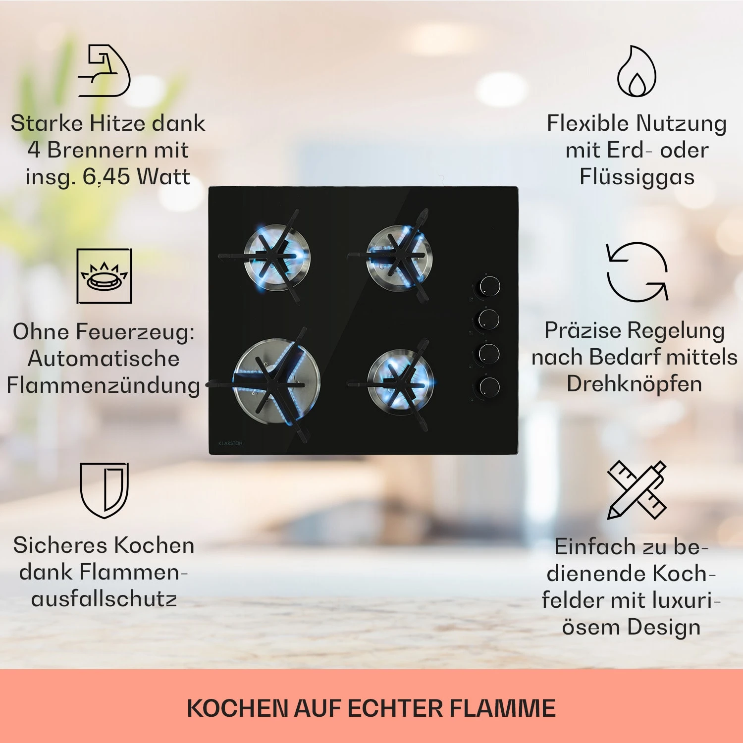Trifecta 4 Gaskochfeld 4-flammig Triangle-Brenner Glaskeramik Trifecta 4 Gaskochfeld 4-flammig Triangle-Brenner Glaskeramik -Deutschland Klarstein Verkaufs-Shop 10035469 de 0002 usp