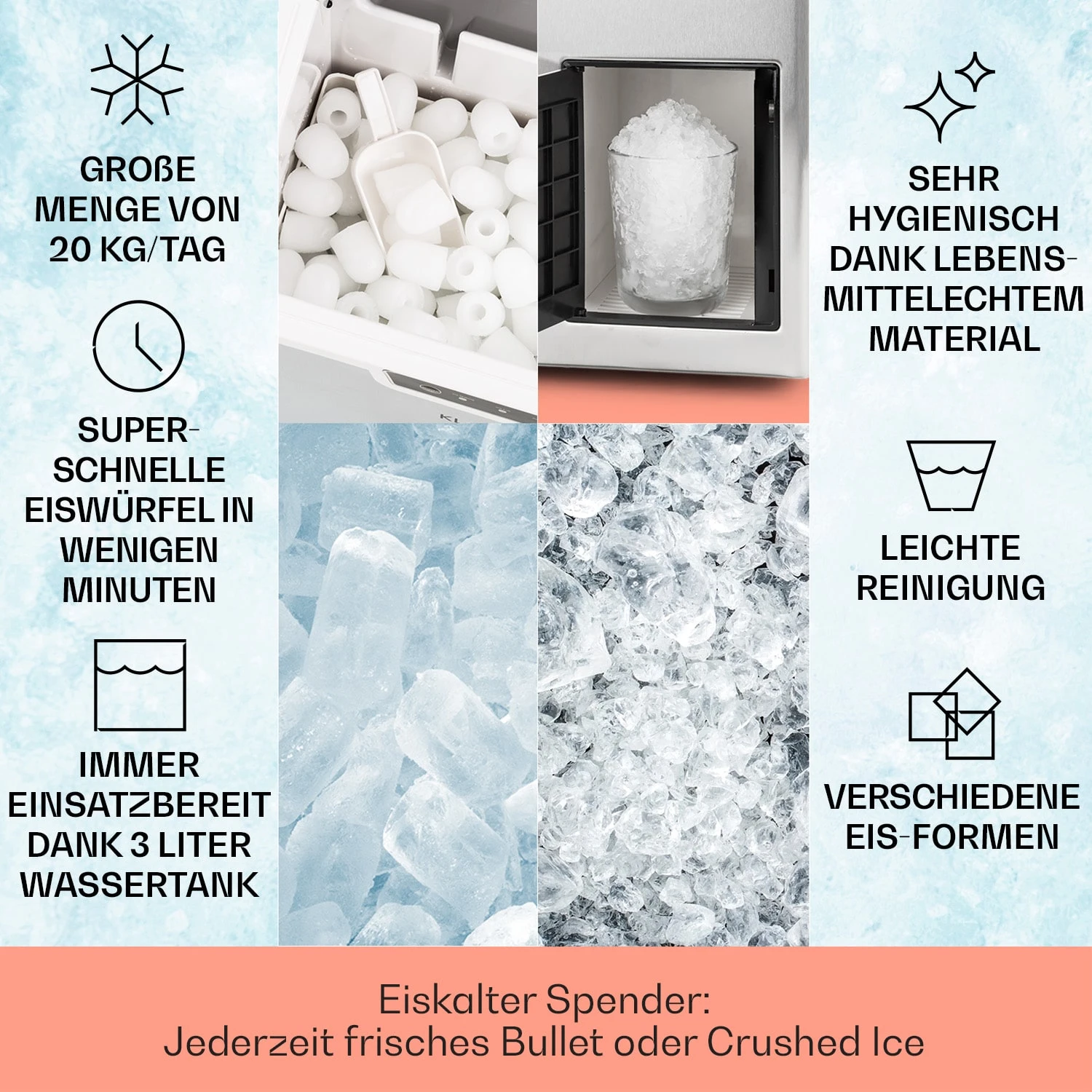 Icefestival Bullet Eiswürfelbereiter 400W 1,9l 20kg/24h Icefestival Bullet Eiswürfelbereiter 400W 1,9l 20kg/24h -Deutschland Klarstein Verkaufs-Shop 10035578 de 0002 usp