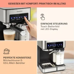 Arabica Comfort Espressomaschine 1350W 20 Bar 1,8l Touch-Bedienfeld -Deutschland Klarstein Verkaufs-Shop 10035655 de 0003 usp
