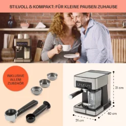 Arabica Comfort Espressomaschine 1350W 20 Bar 1,8l Touch-Bedienfeld -Deutschland Klarstein Verkaufs-Shop 10035655 de 0005 usp