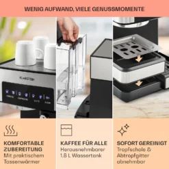 Arabica Comfort Espressomaschine 1350W 20 Bar 1,8l Touch-Bedienfeld -Deutschland Klarstein Verkaufs-Shop 10035655 de 0006 usp