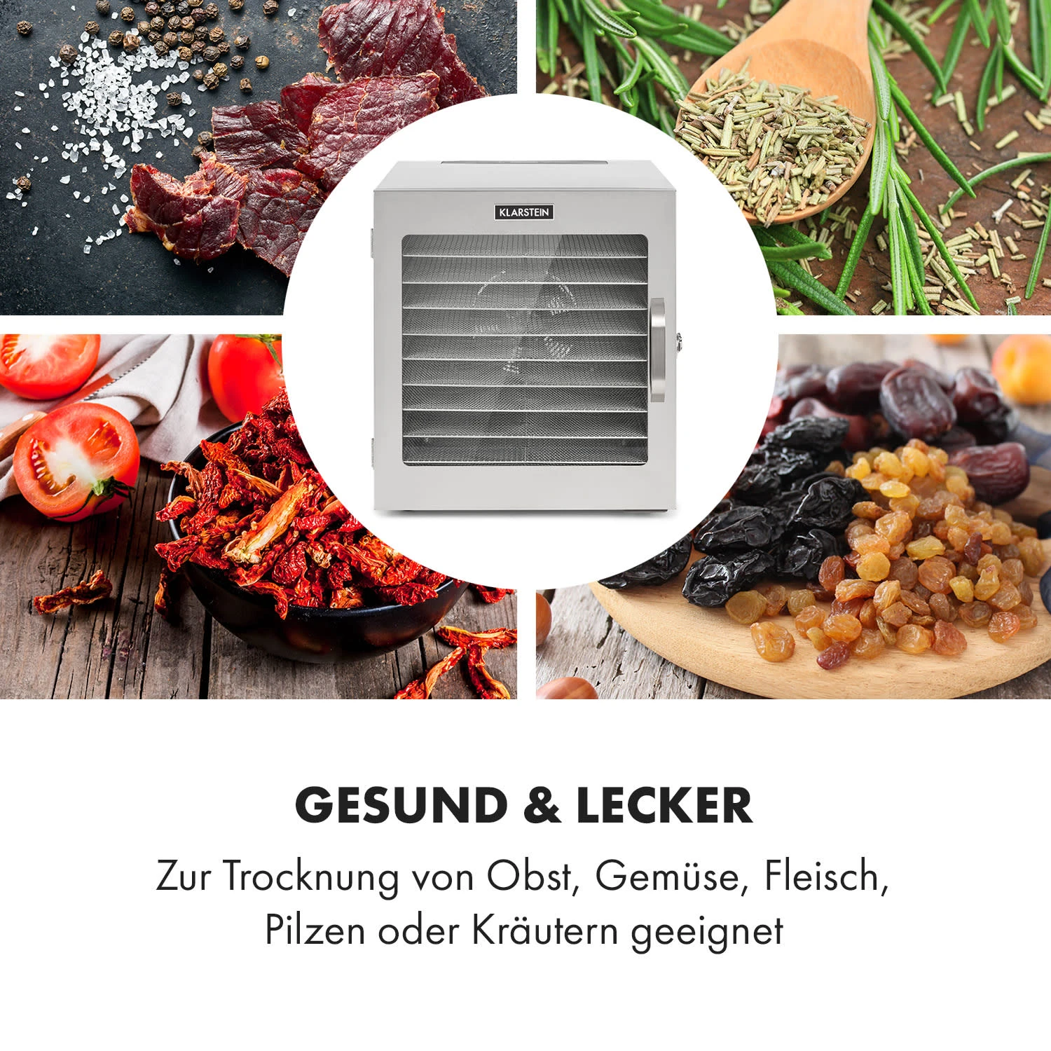 Captain Jerky 110 Dörrautomat 1000W 30-90 °C 24h-Timer Edelstahl Captain Jerky 110 Dörrautomat 1000W 30-90 °C 24h-Timer Edelstahl -Deutschland Klarstein Verkaufs-Shop 10035735 de 0006 logo