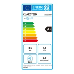 Grandbreeze Eco 12K Klimaanlage 3-in-1 460 M³/h 12.000 BTU/1,35 KW -Deutschland Klarstein Verkaufs-Shop 10035809 energy label