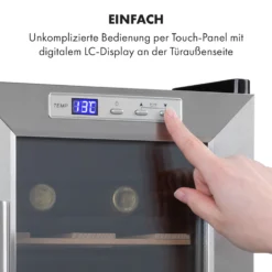Reserva 8 Uno Weinkühlschrank 23 Ltr 8 Fl 11-18 °C 26 DB Edelstahl -Deutschland Klarstein Verkaufs-Shop 10035864 de 0004 logo