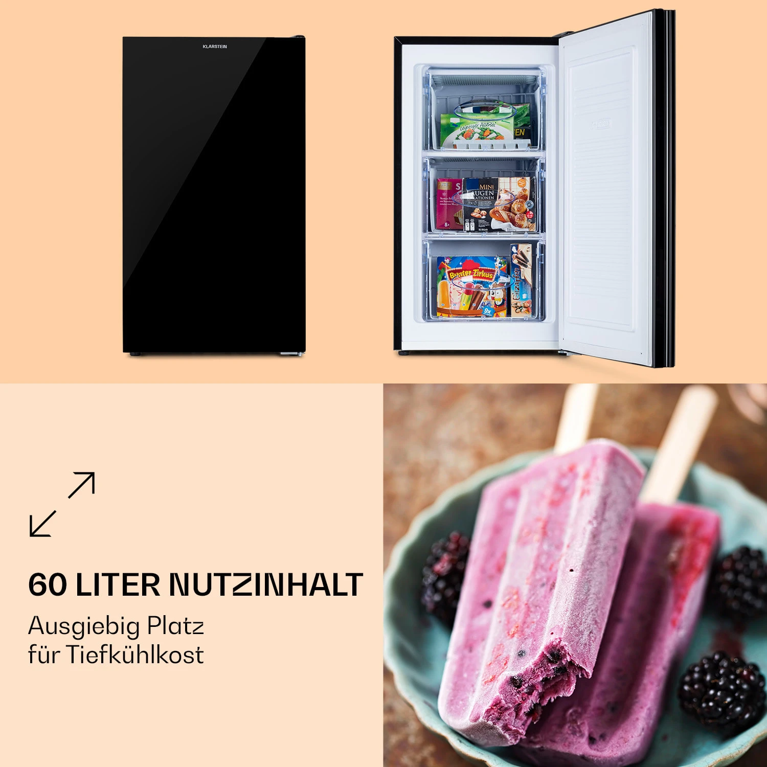 Pluto 60L Gefrierschrank 4-Sterne 60 Liter bis -18 °C Pluto 60L Gefrierschrank 4-Sterne 60 Liter Bis -18 °C -Deutschland Klarstein Verkaufs-Shop 10036160 de 0003 logo