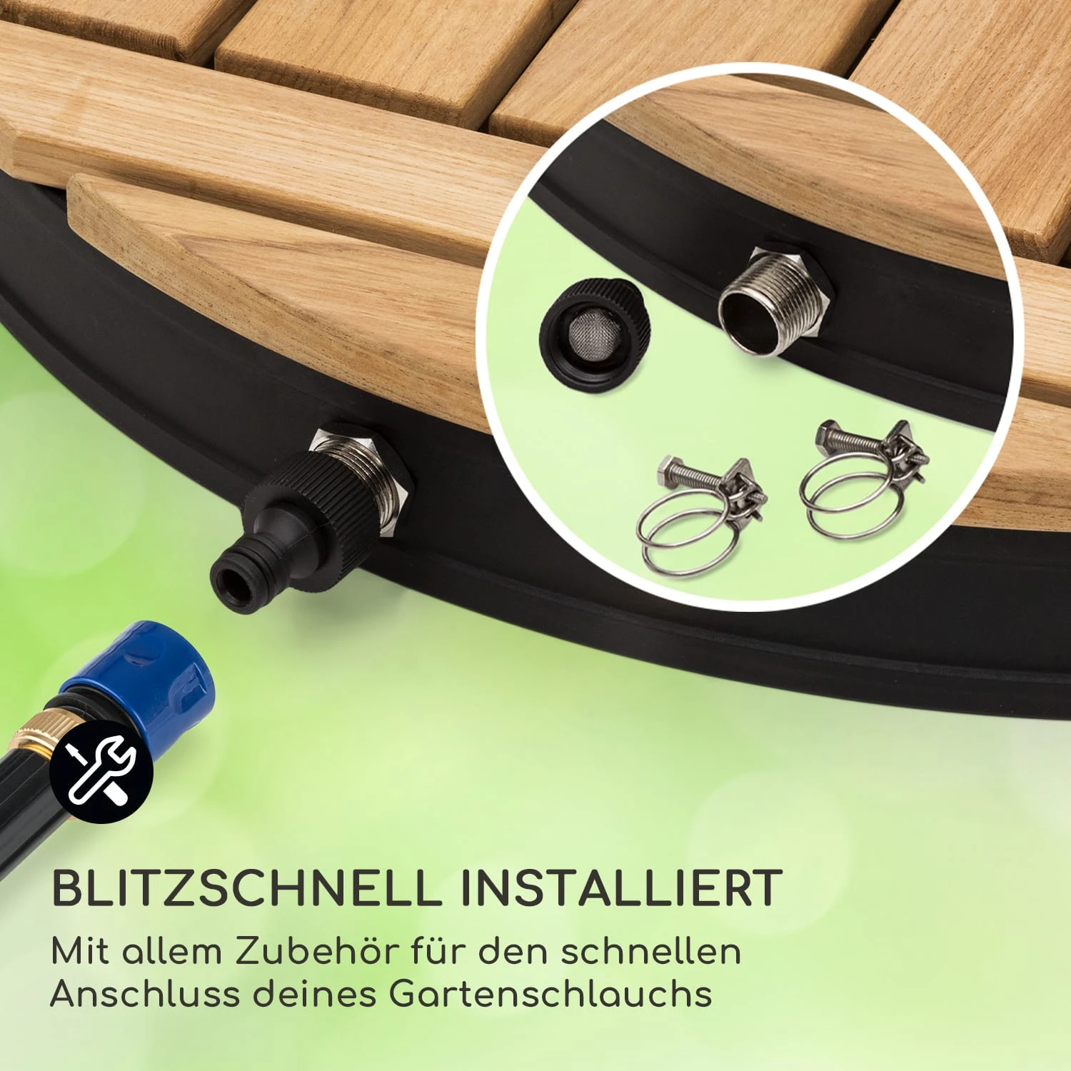 Sumatra Teak Round Gartendusche Aluminium Teakholz Tragegriff Sumatra Teak Round Gartendusche Aluminium Teakholz Tragegriff -Deutschland Klarstein Verkaufs-Shop 10036351 de 0005 usp