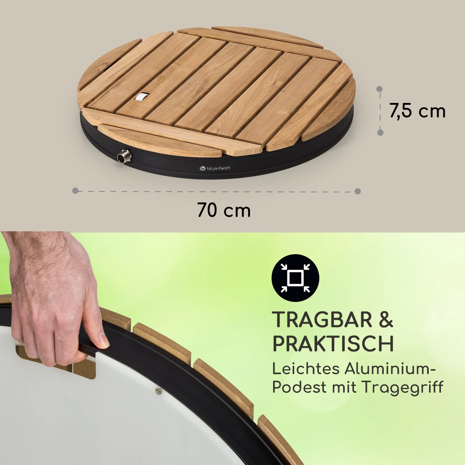 Sumatra Teak Round Gartendusche Aluminium Teakholz Tragegriff Sumatra Teak Round Gartendusche Aluminium Teakholz Tragegriff -Deutschland Klarstein Verkaufs-Shop 10036351 de 0006 usp