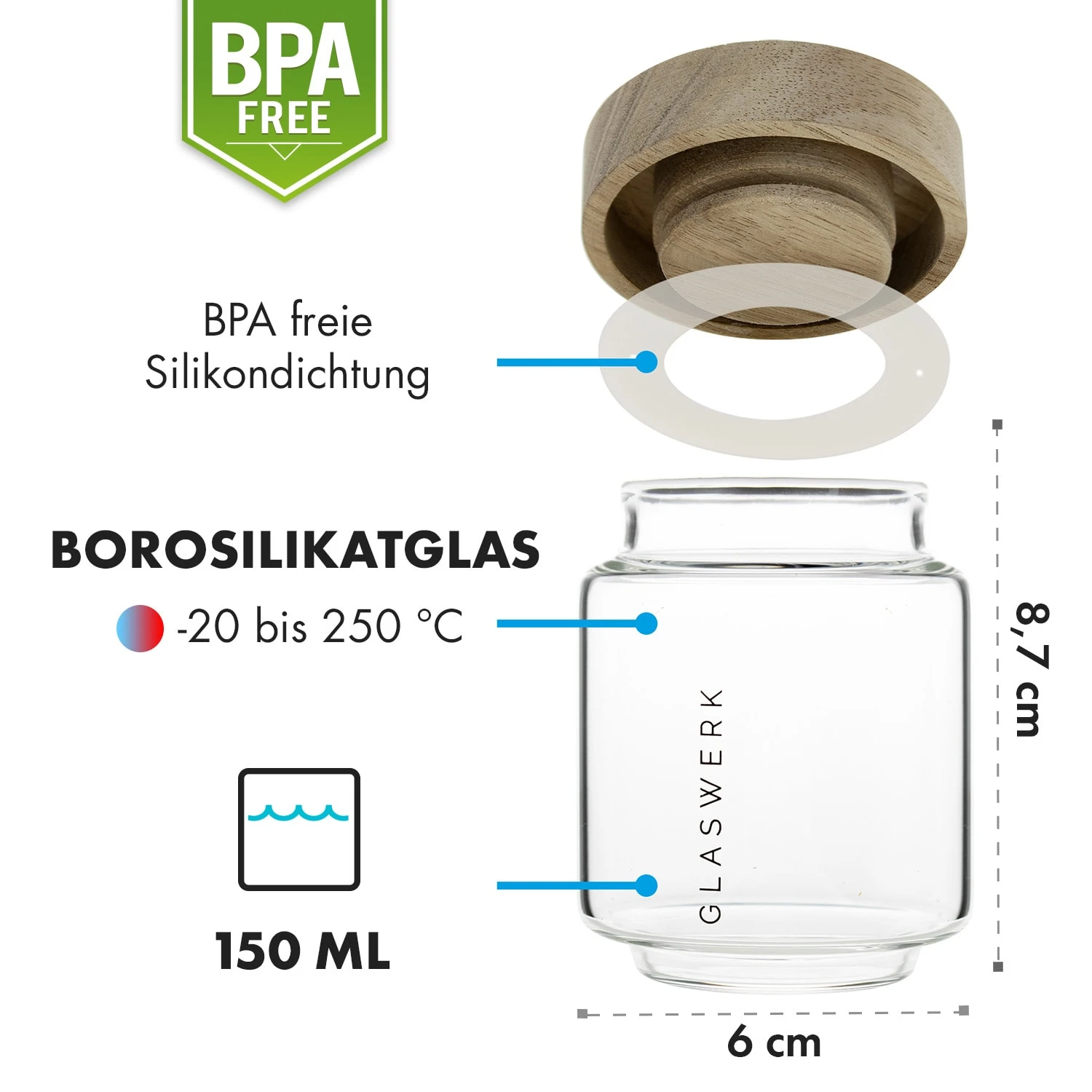 Glaswerk Cassia Gewürzgläser 6 St. 130 ml Borosilikatglas Holzdeckel luftdicht Glaswerk Cassia Gewürzgläser 6 St. 130 Ml Borosilikatglas Holzdeckel Luftdicht -Deutschland Klarstein Verkaufs-Shop 10036357 de 0007 logo