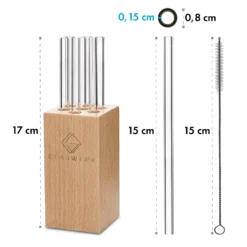 Glaswerk Frezzeria Glasstrohhalme 7 Stück 0,8 X 15 Cm (ØxH) Holzhalterung Bürste -Deutschland Klarstein Verkaufs-Shop 10036379 yy 0006 logo