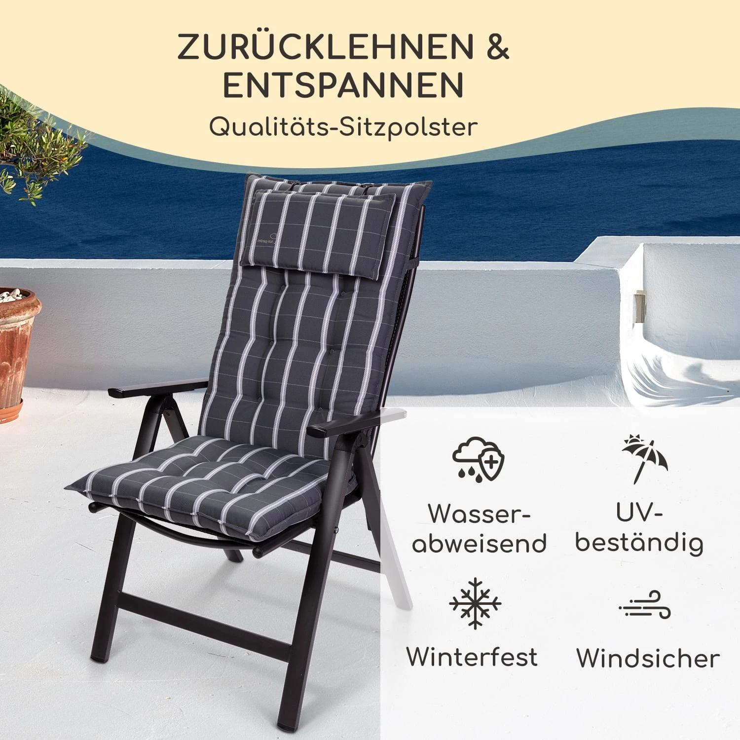 Sylt Polsterauflage Sesselauflage Kopfkissen Polyester 50x120x9cm Sylt Polsterauflage Sesselauflage Kopfkissen Polyester 50x120x9cm -Deutschland Klarstein Verkaufs-Shop 10036541 de 0002 usp