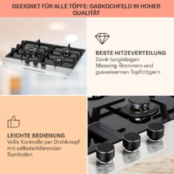 Alchemist 3 Gaskochfeld 3-flammig Aluminium-Brenner Glaskeramik -Deutschland Klarstein Verkaufs-Shop 10037804 de 0004 usp