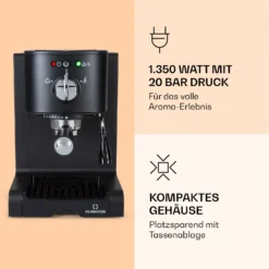 Passionata 20 Espressomaschine 20 Bar 6 Tassen 1,25 Liter Milchschaum -Deutschland Klarstein Verkaufs-Shop 10037855 de 0003 logo