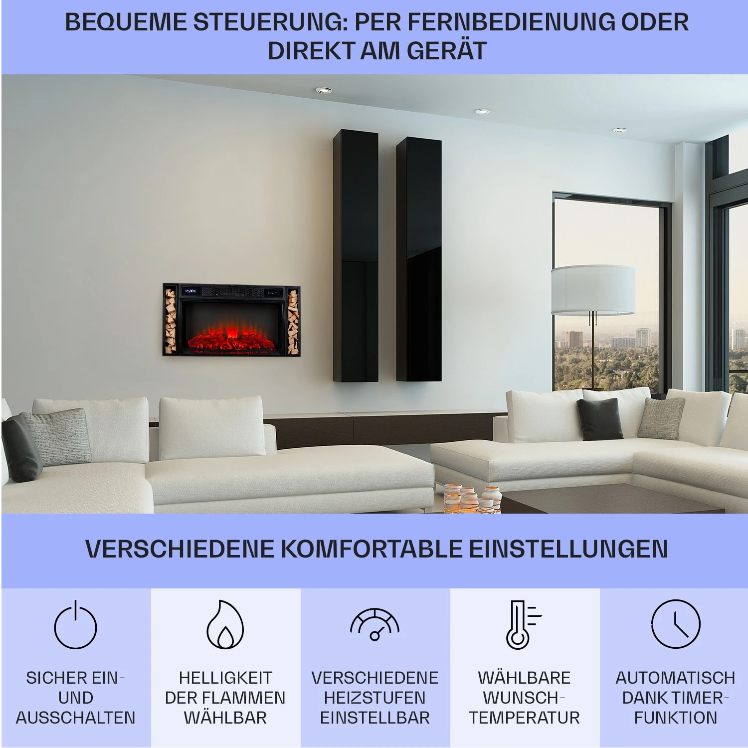 Villarrica Elektrokamin 1900 W LED-Technik Wandeinbau Fernbedienung Villarrica Elektrokamin 1900 W LED-Technik Wandeinbau Fernbedienung -Deutschland Klarstein Verkaufs-Shop 10038007 de 0006 usp