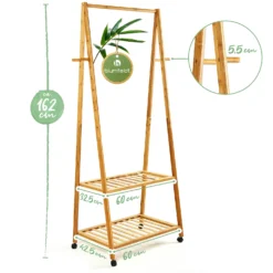 Garderobe Kleiderständer 4 Rollen 2 Ablagen 60x162x42,5 Cm 100% Bambus -Deutschland Klarstein Verkaufs-Shop 10038014 yy 0007 logo