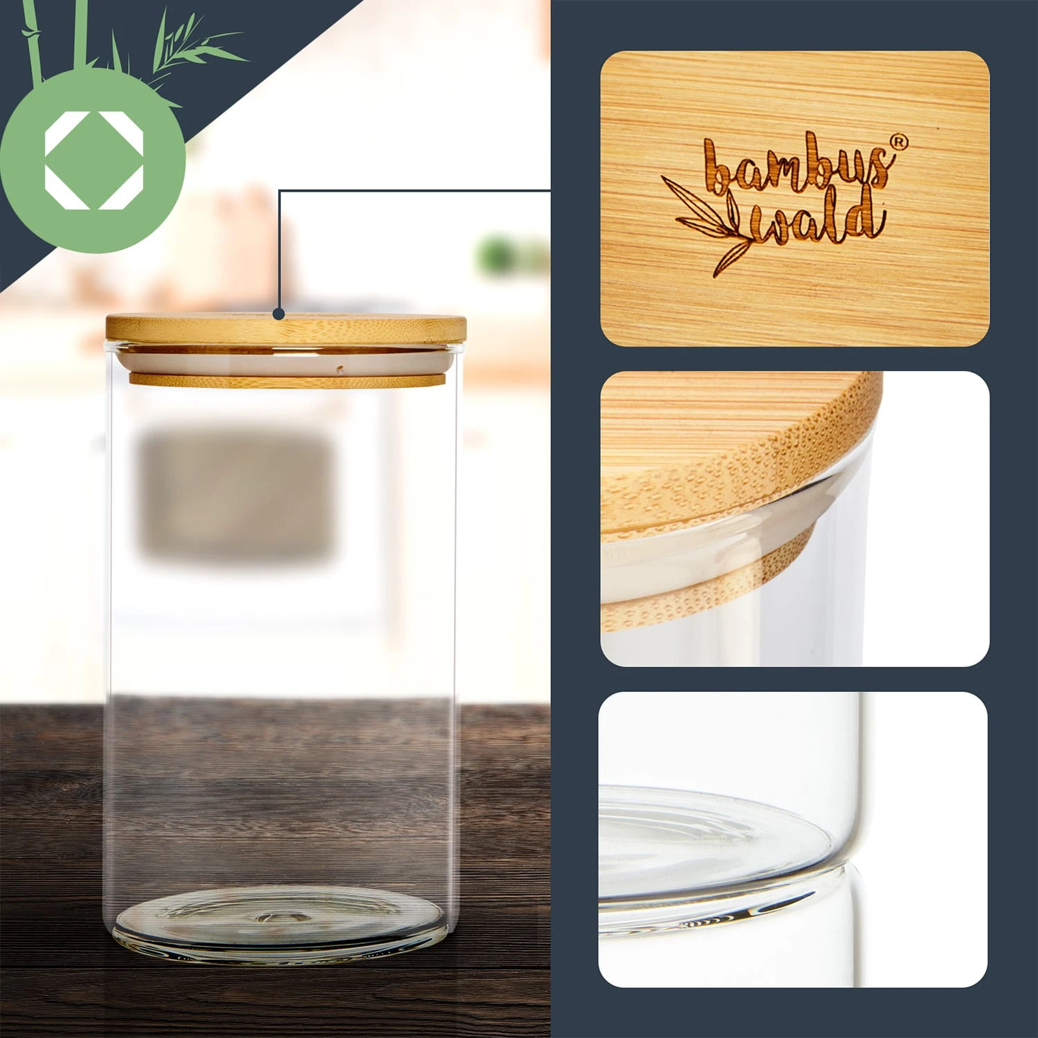 Rundes Glas mit Bambusdeckel 4er-Set Inhalt: 600 ml, 1000 ml, 1500 ml, 1800 ml Rundes Glas Mit Bambusdeckel 4er-Set Inhalt: 600 Ml, 1000 Ml, 1500 Ml, 1800 Ml -Deutschland Klarstein Verkaufs-Shop 10038254 yy 0002 logo