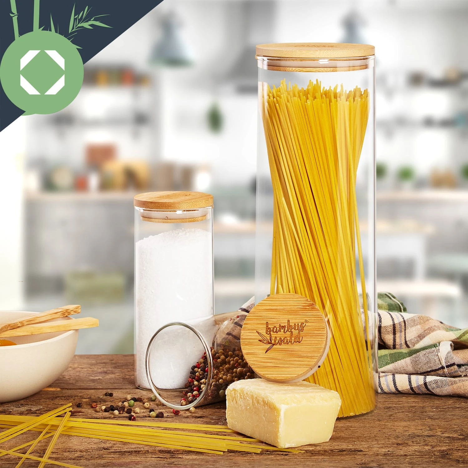 Rundes Glas mit Bambusdeckel 4er-Set Inhalt: 600 ml, 1000 ml, 1500 ml, 1800 ml Rundes Glas Mit Bambusdeckel 4er-Set Inhalt: 600 Ml, 1000 Ml, 1500 Ml, 1800 Ml -Deutschland Klarstein Verkaufs-Shop 10038254 yy 0007 logo