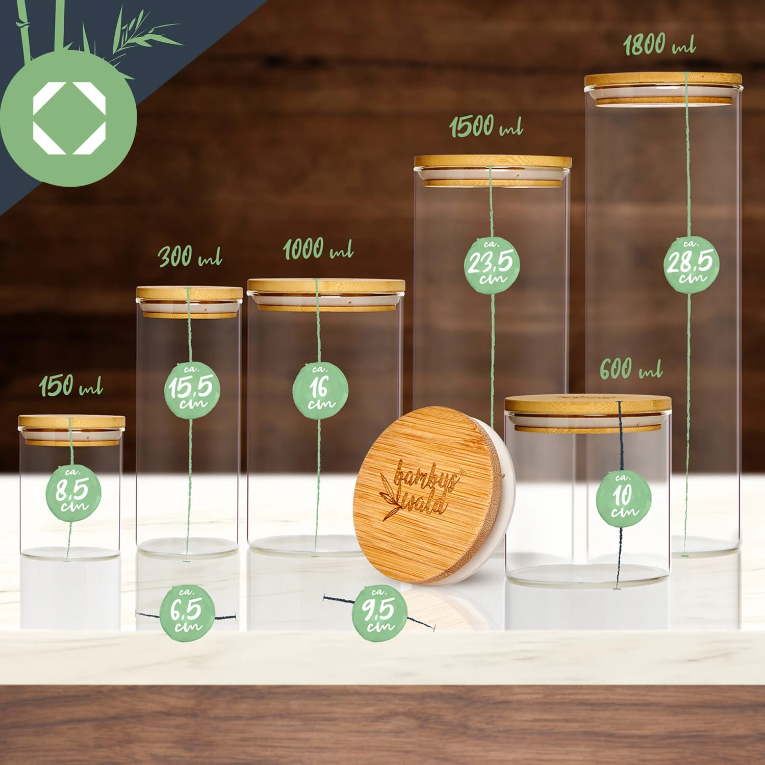 Rundes Glas mit Bambusdeckel 4er-Set Inhalt: 600 ml, 1000 ml, 1500 ml, 1800 ml Rundes Glas Mit Bambusdeckel 4er-Set Inhalt: 600 Ml, 1000 Ml, 1500 Ml, 1800 Ml -Deutschland Klarstein Verkaufs-Shop 10038254 yy 0008 logo