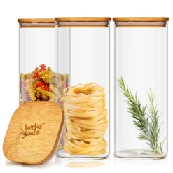 Eckiges Glas Mit Bambusdeckel Luftdicht Mit Silikonring 10x20,5x10 Cm 3x 1500 Ml