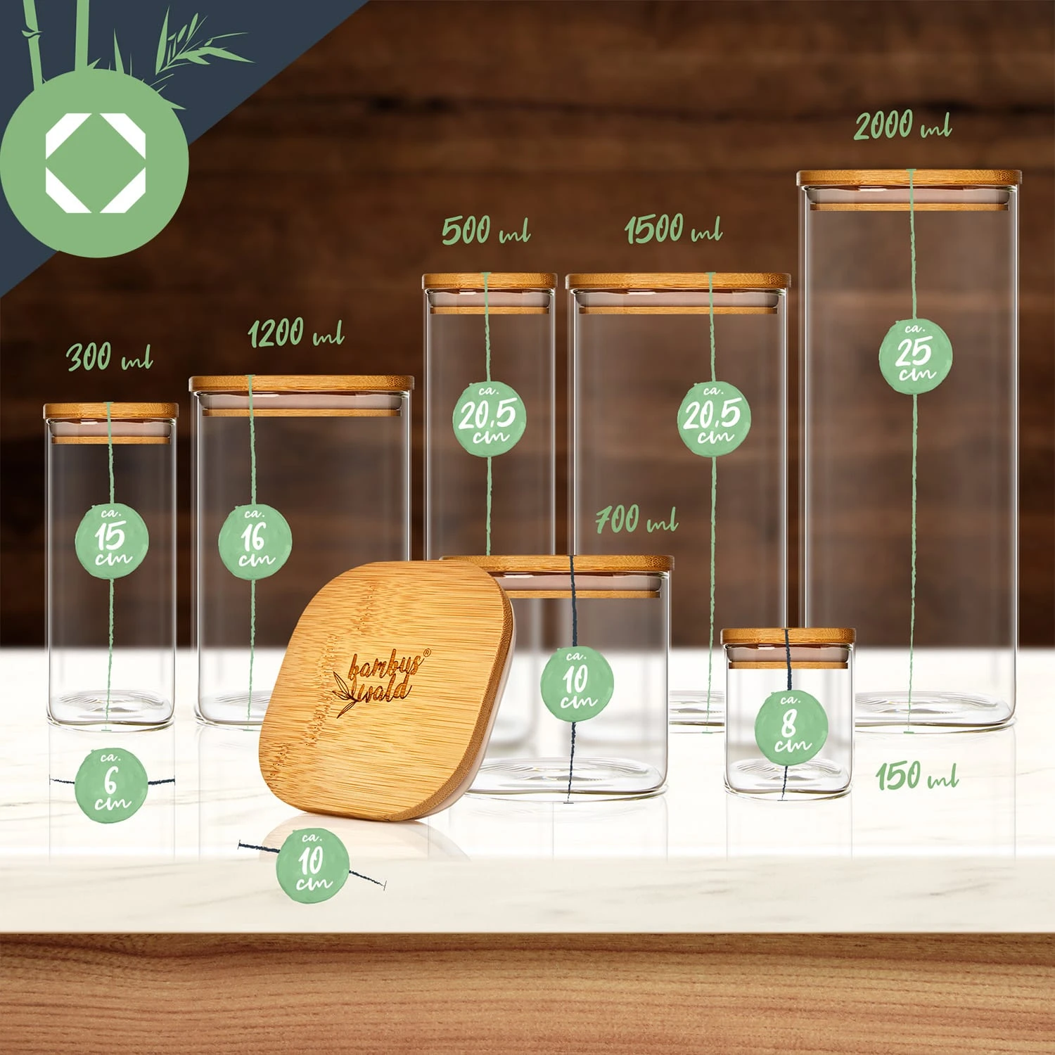 Eckiges Glas mit Bambusdeckel luftdicht mit Silikonring 10x10x10 cm 3x 700 ml Eckiges Glas Mit Bambusdeckel Luftdicht Mit Silikonring 10x10x10 Cm 3x 700 Ml -Deutschland Klarstein Verkaufs-Shop 10038258 yy 0007 logo