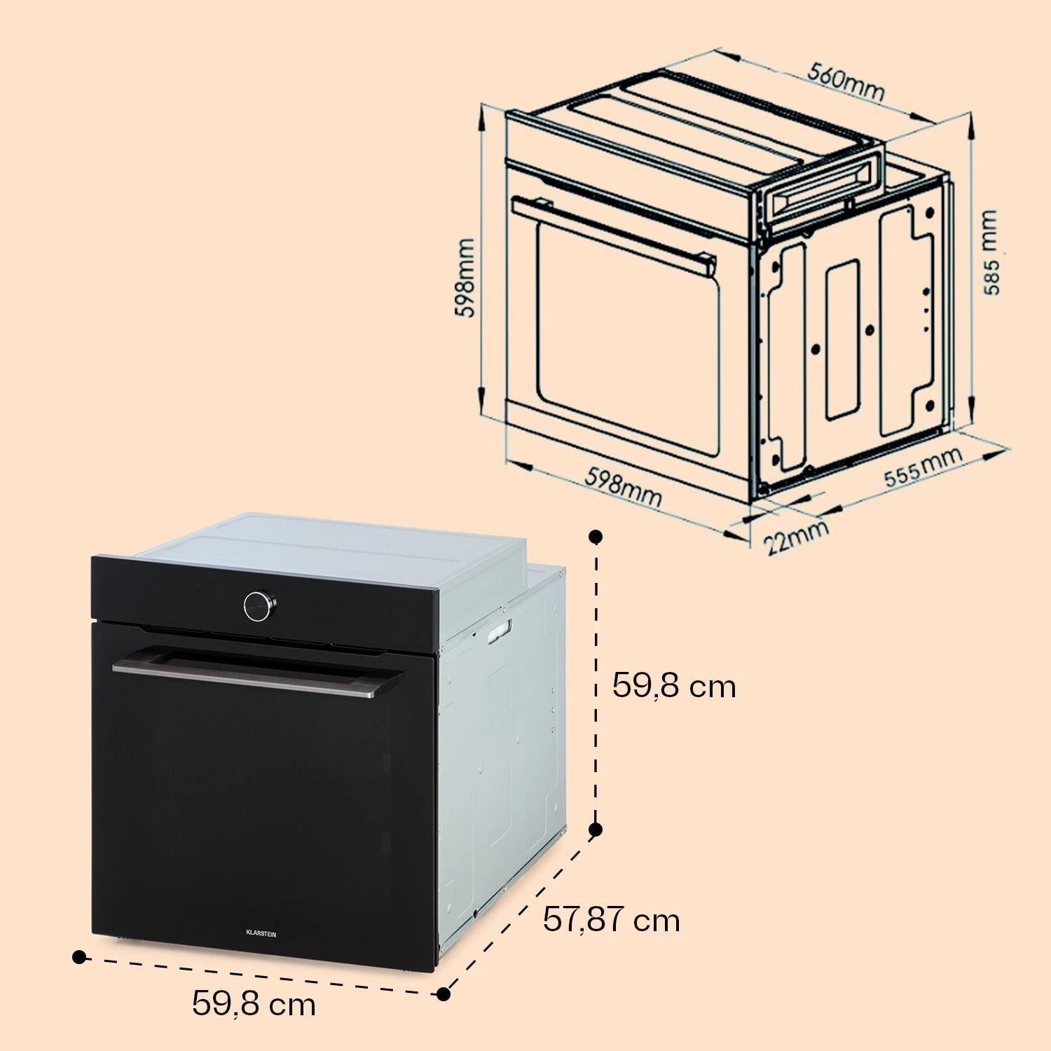 Illuminosa Smart Einbaubackofen 2800W 11 Funktionen App-Steuerung Illuminosa Smart Einbaubackofen 2800W 11 Funktionen App-Steuerung -Deutschland Klarstein Verkaufs-Shop 10038335 yy 0007 dimensions